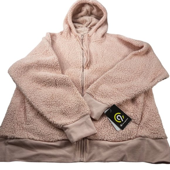 Champion C9 Women's Size Medium Jacket Hooded Sherpa Full Zip Closure Pink New - Picture 1 of 16